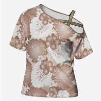 Mocha Mousse Aloha Hawaii Cross Shoulder Shirt Monstera Hibiscus Plumeria Seamless Vibes LT14 Female Mocha Mousse - Polynesian Pride