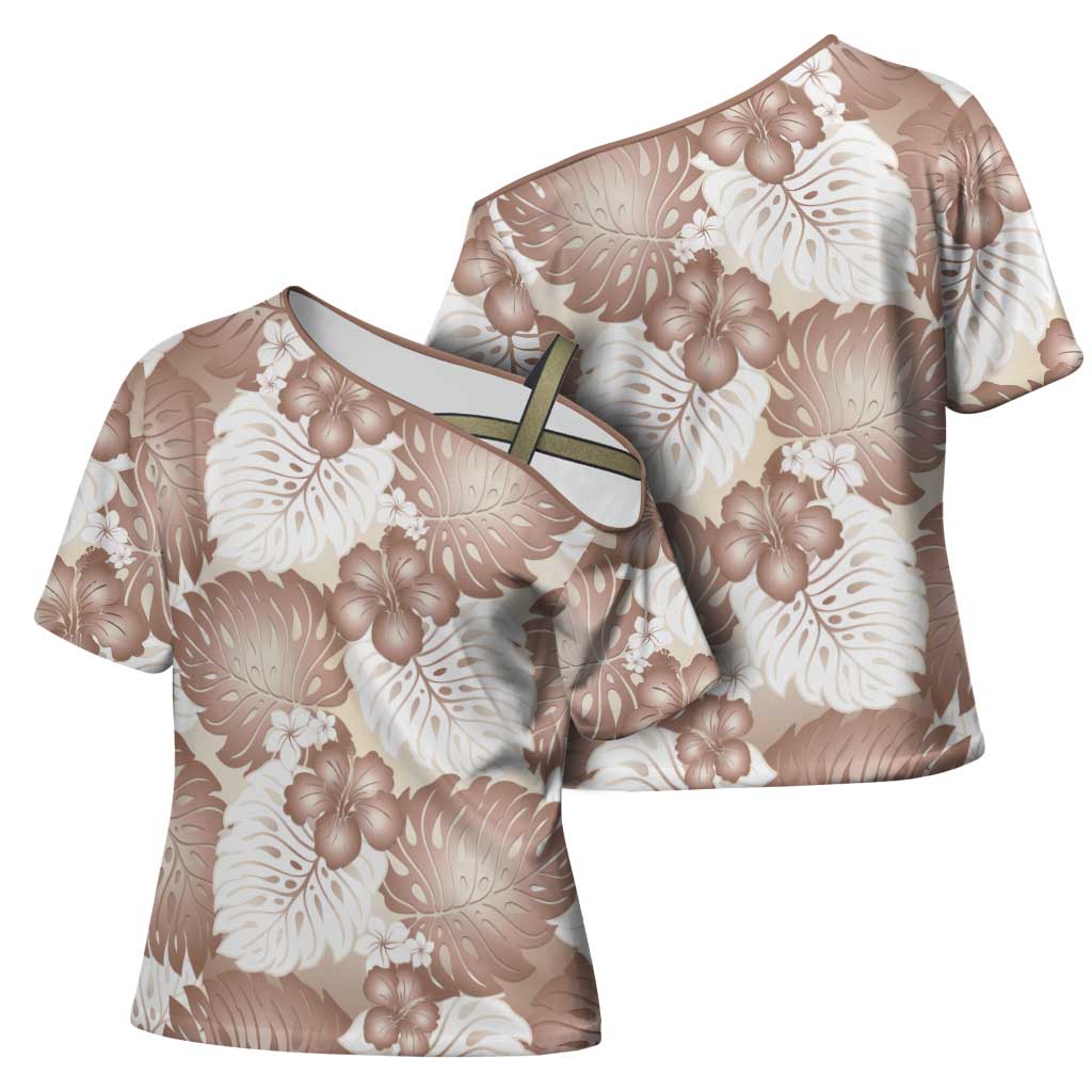 Mocha Mousse Aloha Hawaii Cross Shoulder Shirt Monstera Hibiscus Plumeria Seamless Vibes LT14 - Polynesian Pride