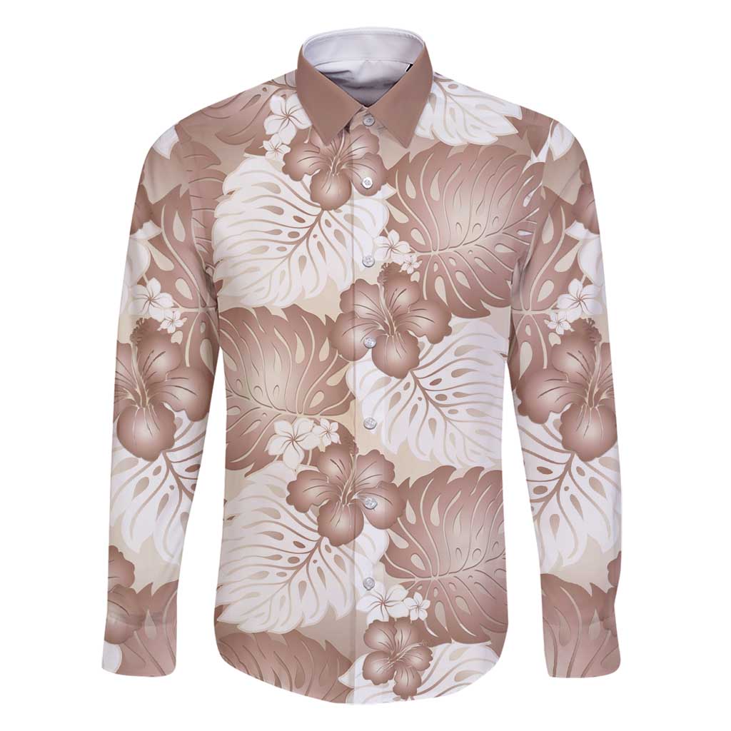 Mocha Mousse Aloha Hawaii Family Matching Long Sleeve Bodycon Dress and Hawaiian Shirt Monstera Hibiscus Plumeria Seamless Vibes LT14 Dad's Shirt - Long Sleeve Mocha Mousse - Polynesian Pride