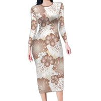 Mocha Mousse Aloha Hawaii Family Matching Long Sleeve Bodycon Dress and Hawaiian Shirt Monstera Hibiscus Plumeria Seamless Vibes LT14 Mom's Dress Mocha Mousse - Polynesian Pride