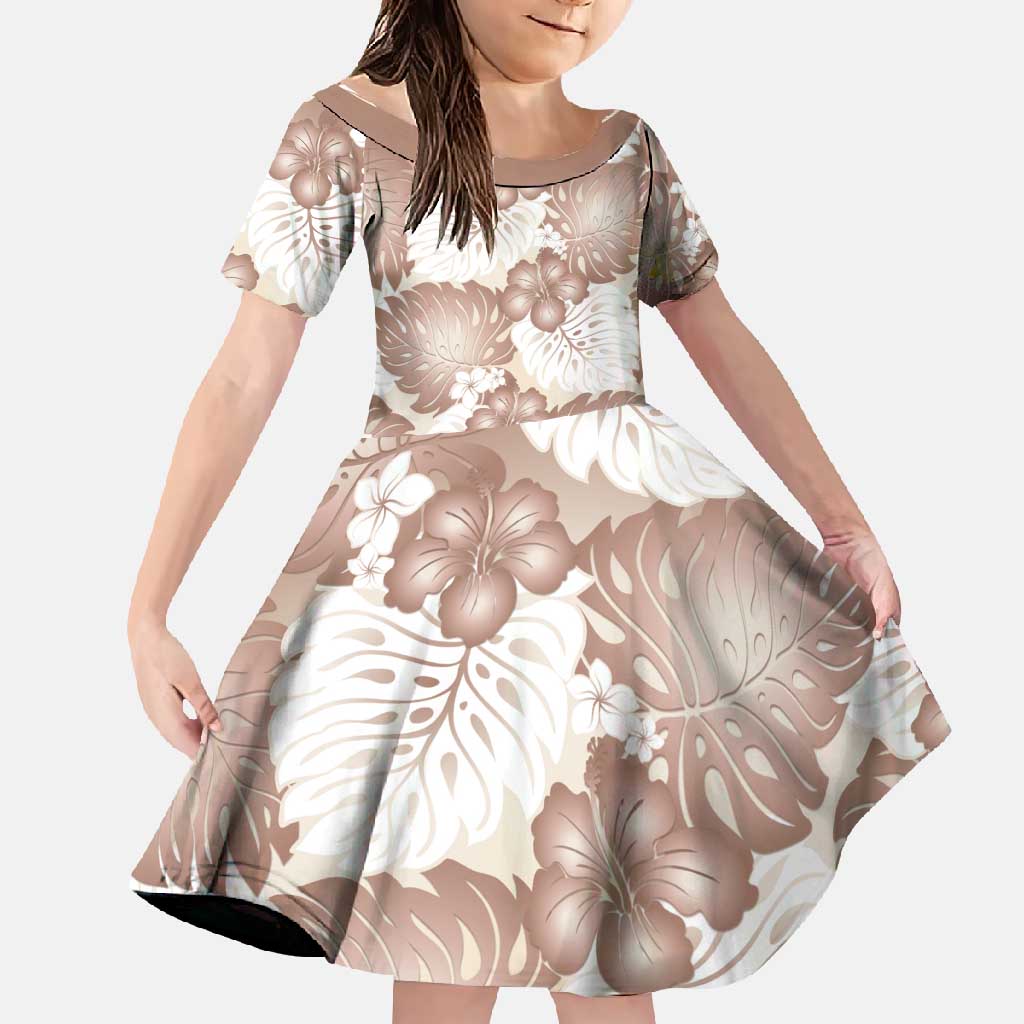 Mocha Mousse Aloha Hawaii Family Matching Off Shoulder Maxi Dress and Hawaiian Shirt Monstera Hibiscus Plumeria Seamless Vibes - Polynesian Pride