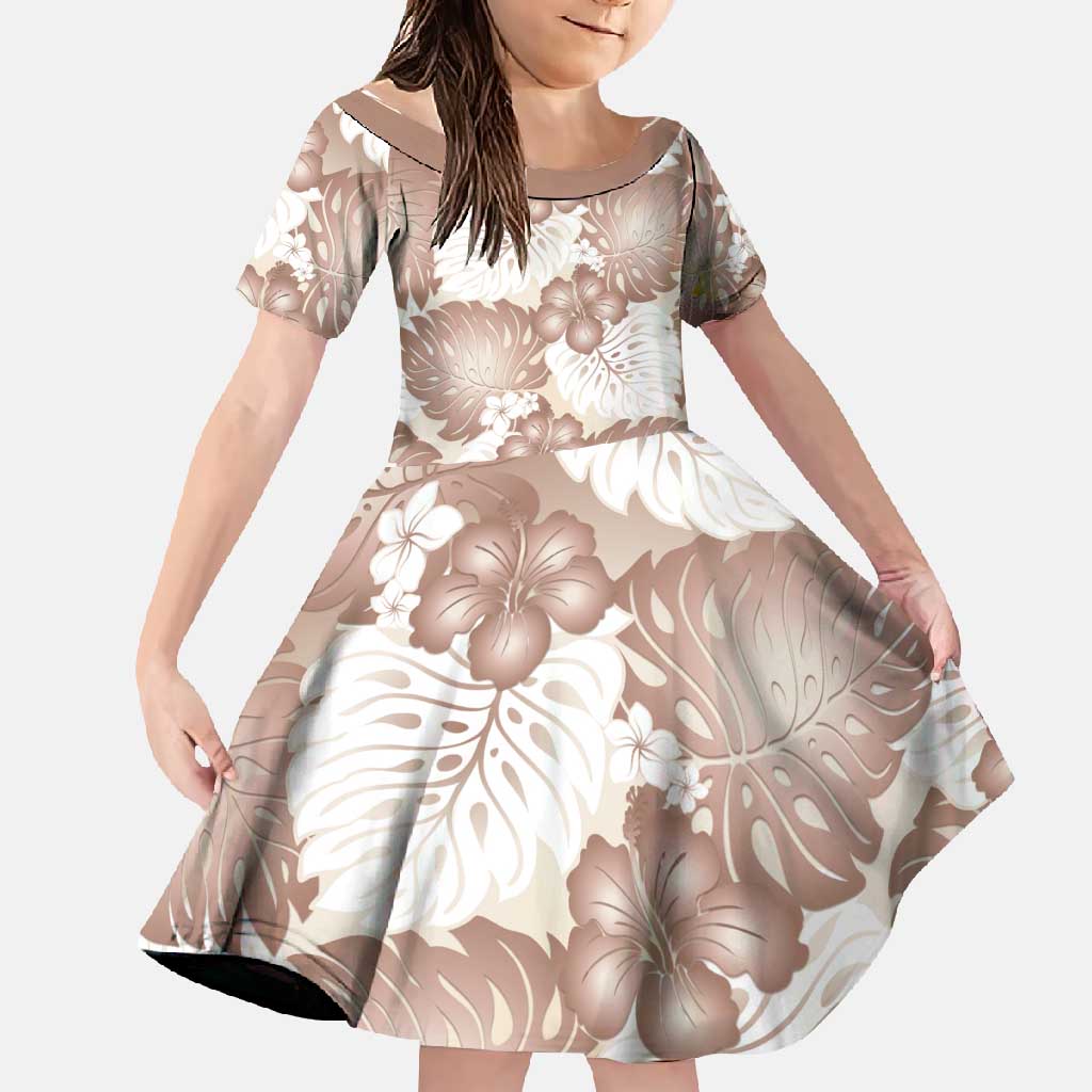 Mocha Mousse Aloha Hawaii Family Matching Short Sleeve Bodycon Dress and Hawaiian Shirt Monstera Hibiscus Plumeria Seamless Vibes LT14 Daughter's Dress Mocha Mousse - Polynesian Pride