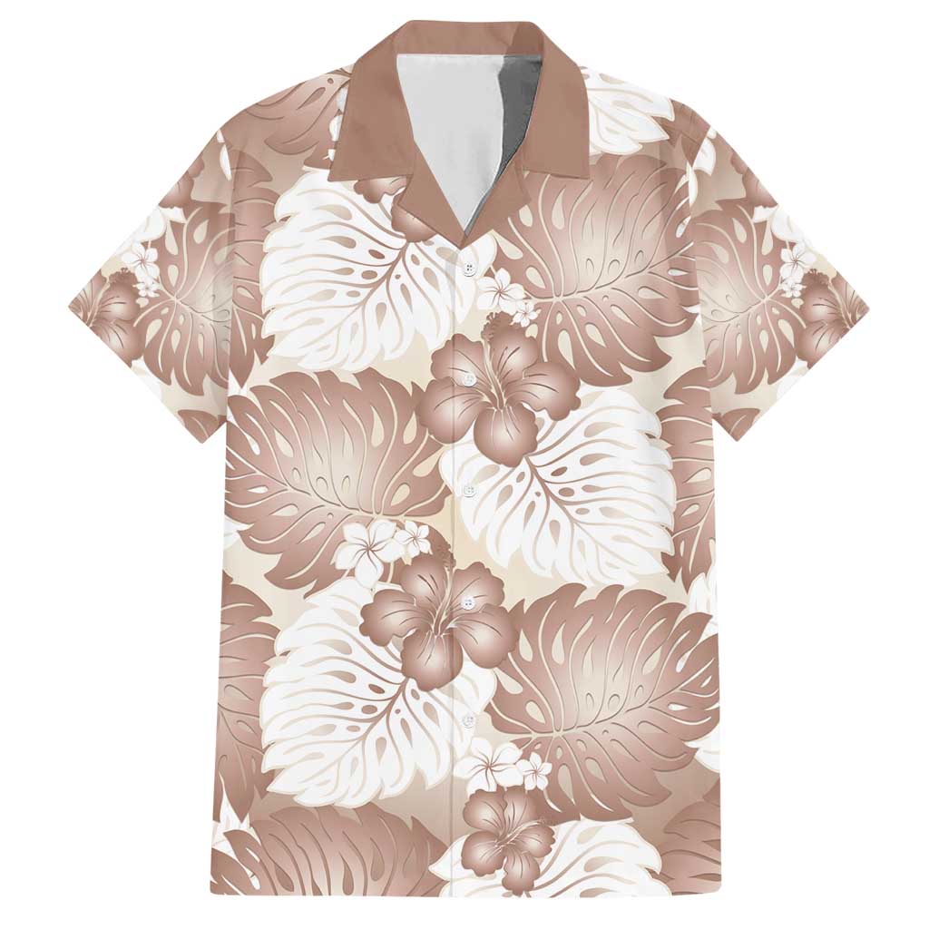 Mocha Mousse Aloha Hawaii Family Matching Short Sleeve Bodycon Dress and Hawaiian Shirt Monstera Hibiscus Plumeria Seamless Vibes LT14 Dad's Shirt - Short Sleeve Mocha Mousse - Polynesian Pride