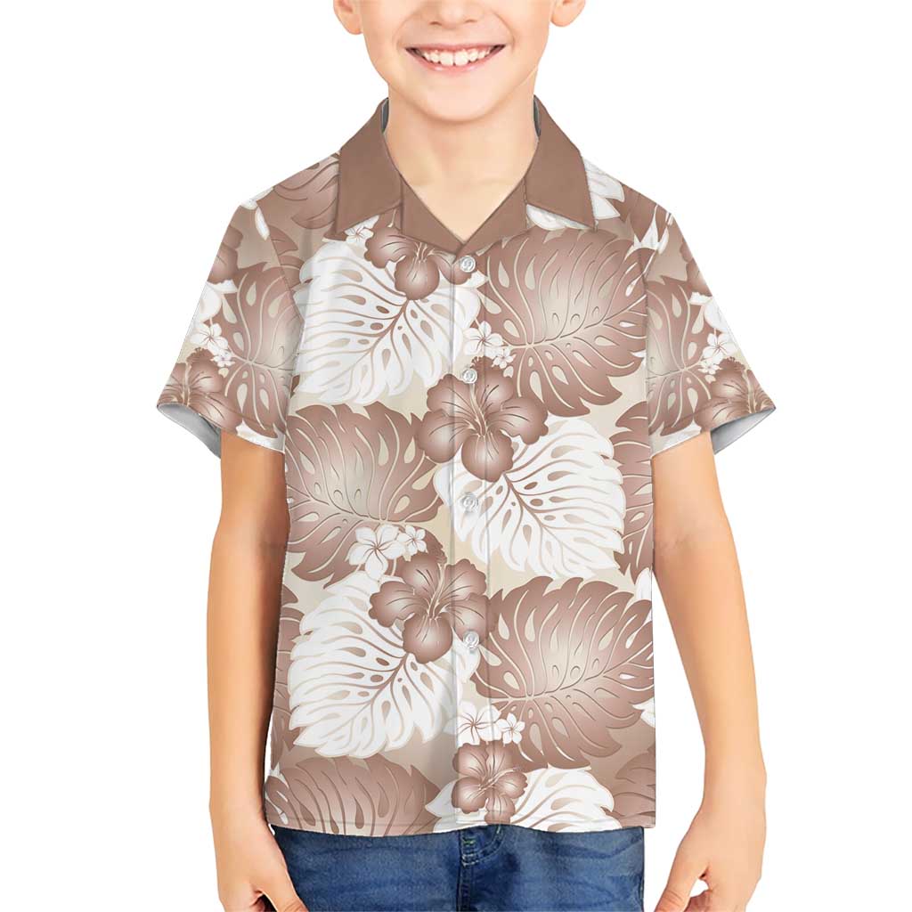 Mocha Mousse Aloha Hawaii Family Matching Short Sleeve Bodycon Dress and Hawaiian Shirt Monstera Hibiscus Plumeria Seamless Vibes LT14 Son's Shirt Mocha Mousse - Polynesian Pride