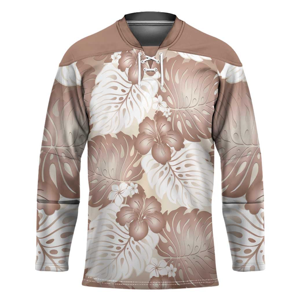 Mocha Mousse Aloha Hawaii Hockey Jersey Monstera Hibiscus Plumeria Seamless Vibes - Polynesian Pride