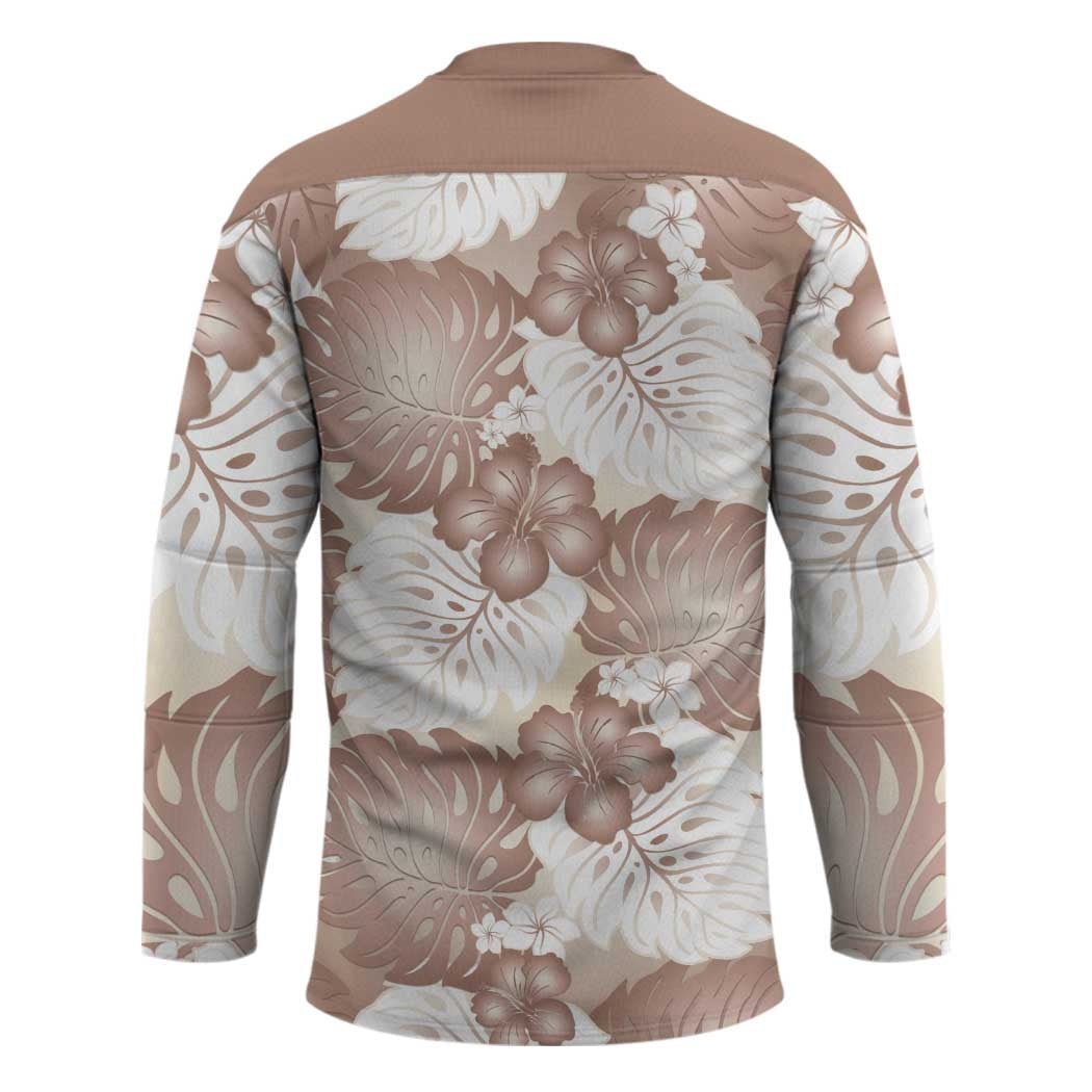 Mocha Mousse Aloha Hawaii Hockey Jersey Monstera Hibiscus Plumeria Seamless Vibes - Polynesian Pride