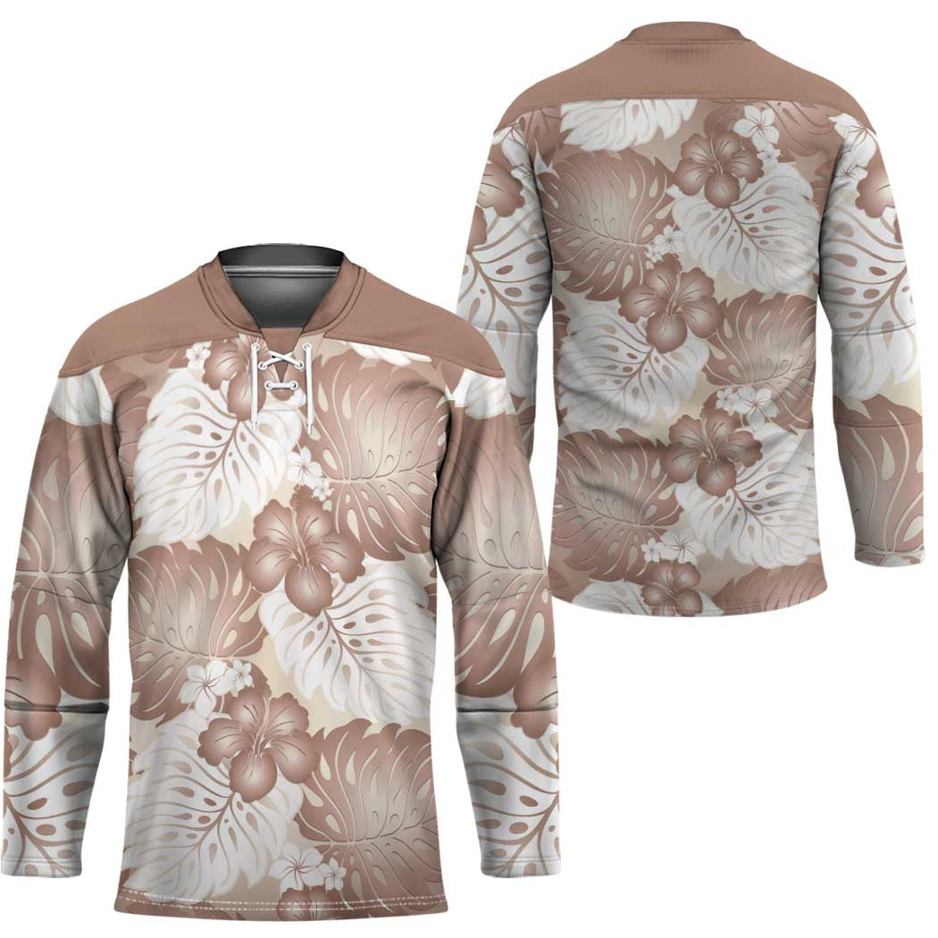 Mocha Mousse Aloha Hawaii Hockey Jersey Monstera Hibiscus Plumeria Seamless Vibes - Polynesian Pride