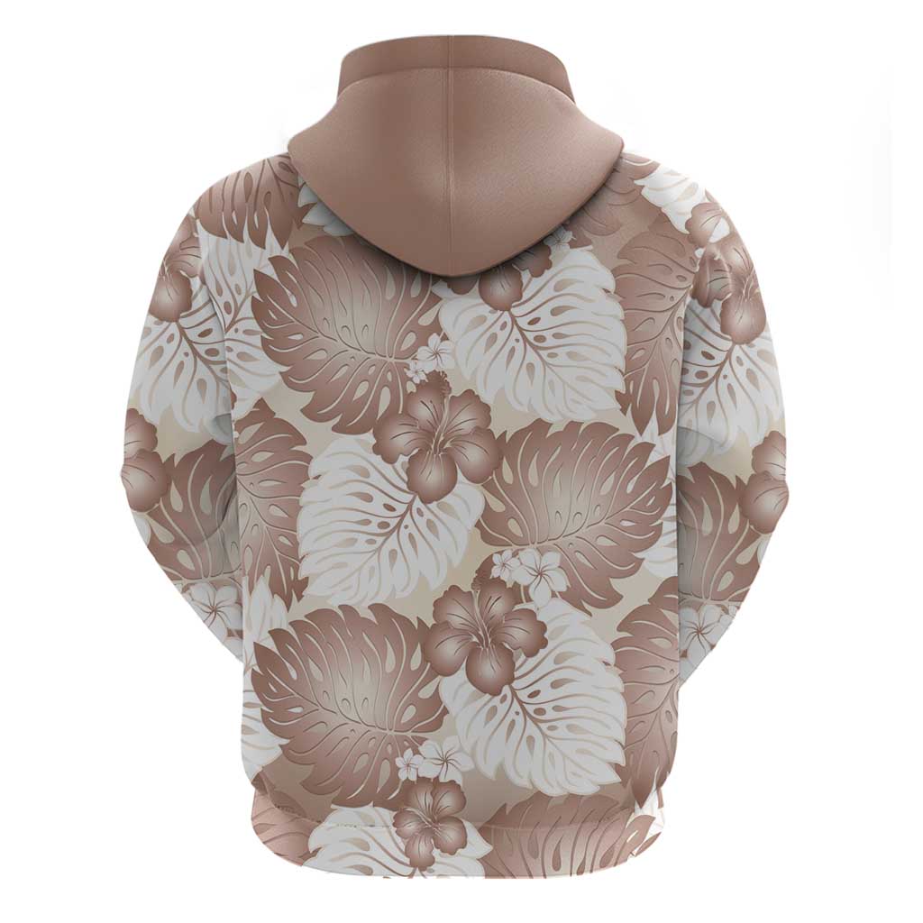 Mocha Mousse Aloha Hawaii Hoodie Monstera Hibiscus Plumeria Seamless Vibes - Polynesian Pride