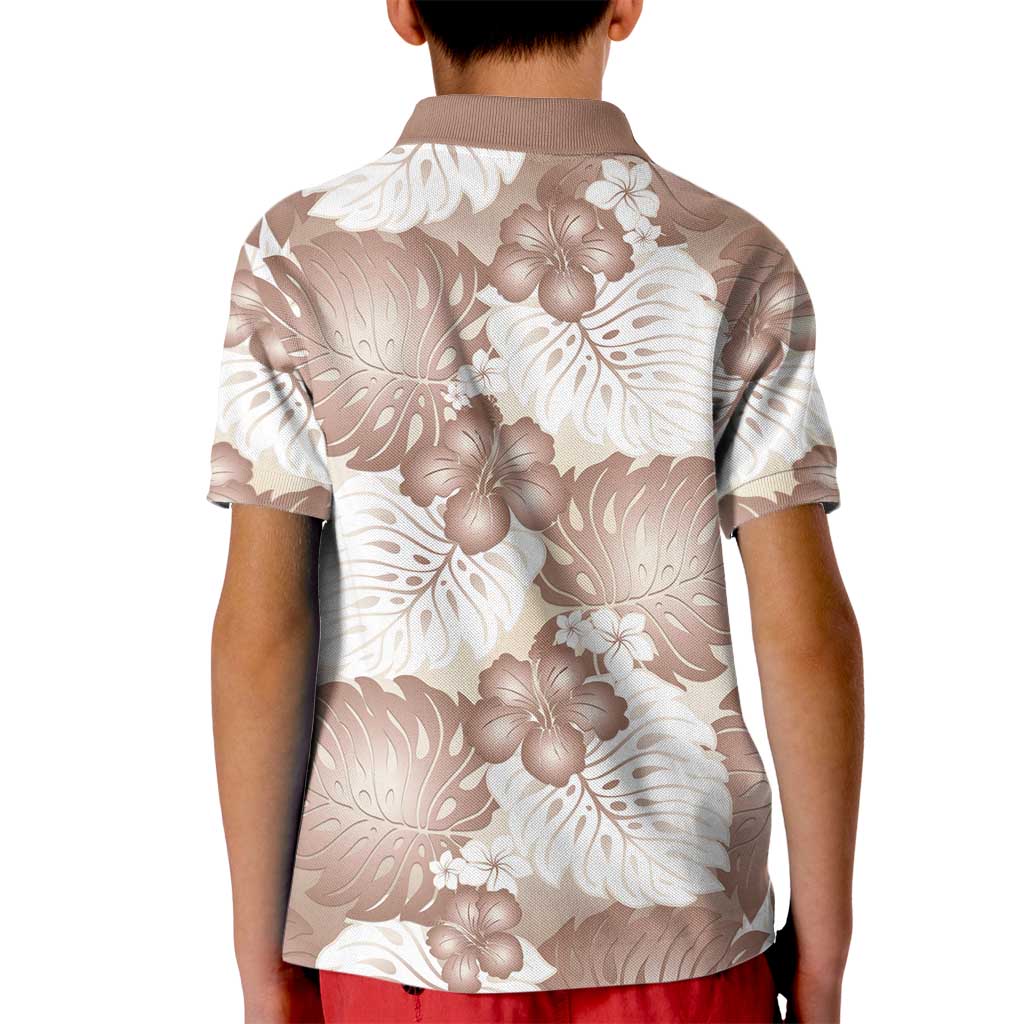 Mocha Mousse Aloha Hawaii Kid Polo Shirt Monstera Hibiscus Plumeria Seamless Vibes - Polynesian Pride