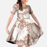 Mocha Mousse Aloha Hawaii Kid Short Sleeve Dress Monstera Hibiscus Plumeria Seamless Vibes - Polynesian Pride