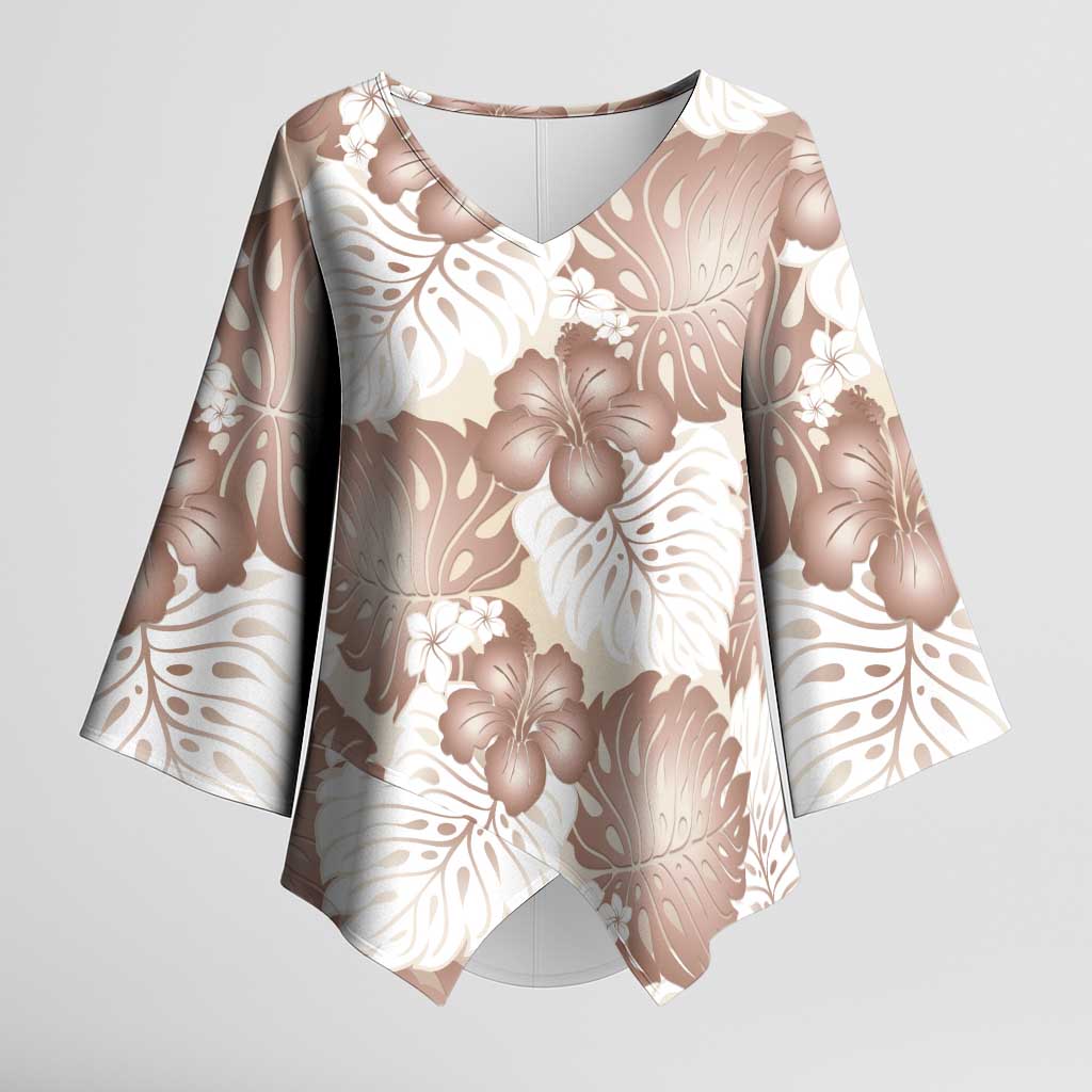 Mocha Mousse Aloha Hawaii Kimono Sleeve Blouse Monstera Hibiscus Plumeria Seamless Vibes - Polynesian Pride