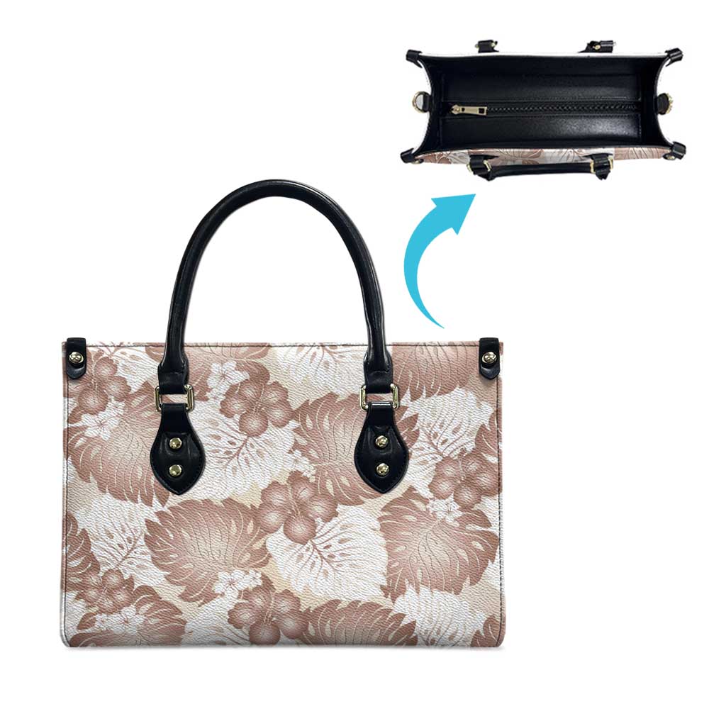 Mocha Mousse Aloha Hawaii Leather Bag Monstera Hibiscus Plumeria Seamless Vibes - Polynesian Pride