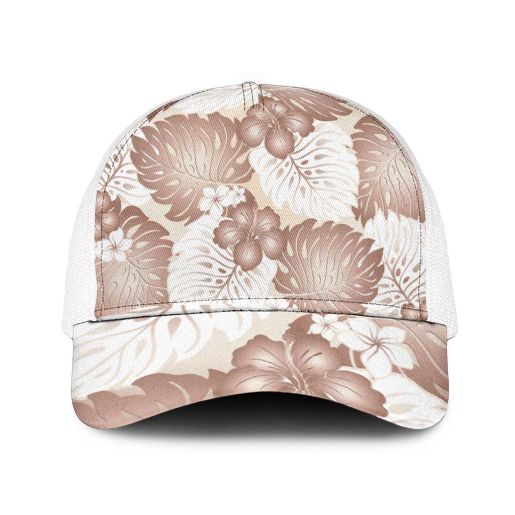 Mocha Mousse Aloha Hawaii Mesh Trucker Cap Monstera Hibiscus Plumeria Seamless Vibes - Polynesian Pride