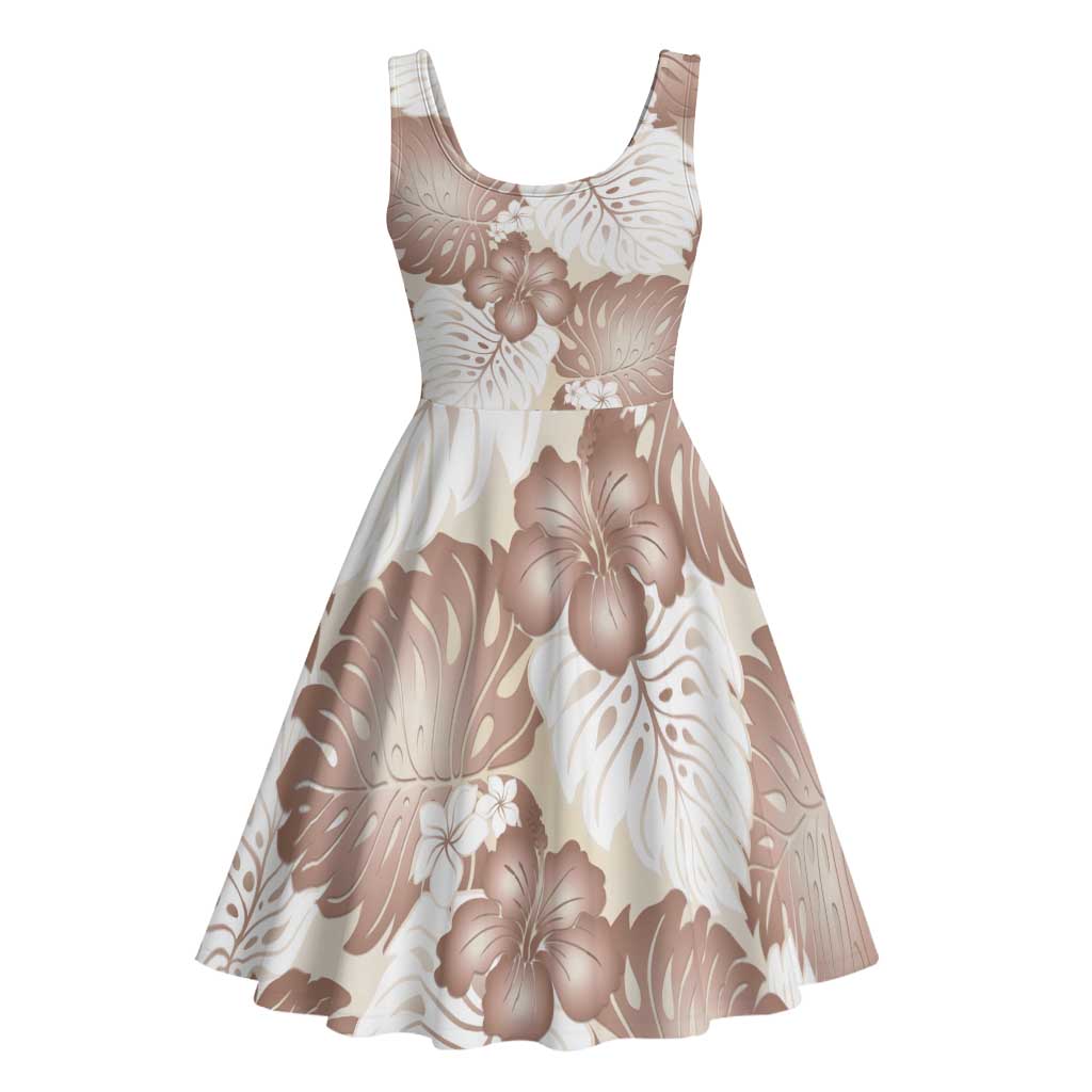 Mocha Mousse Aloha Hawaii Midi Dress Monstera Hibiscus Plumeria Seamless Vibes - Polynesian Pride