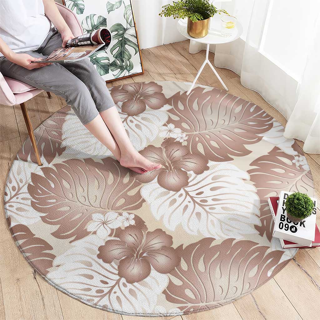 Mocha Mousse Aloha Hawaii Round Carpet Monstera Hibiscus Plumeria Seamless Vibes - Polynesian Pride