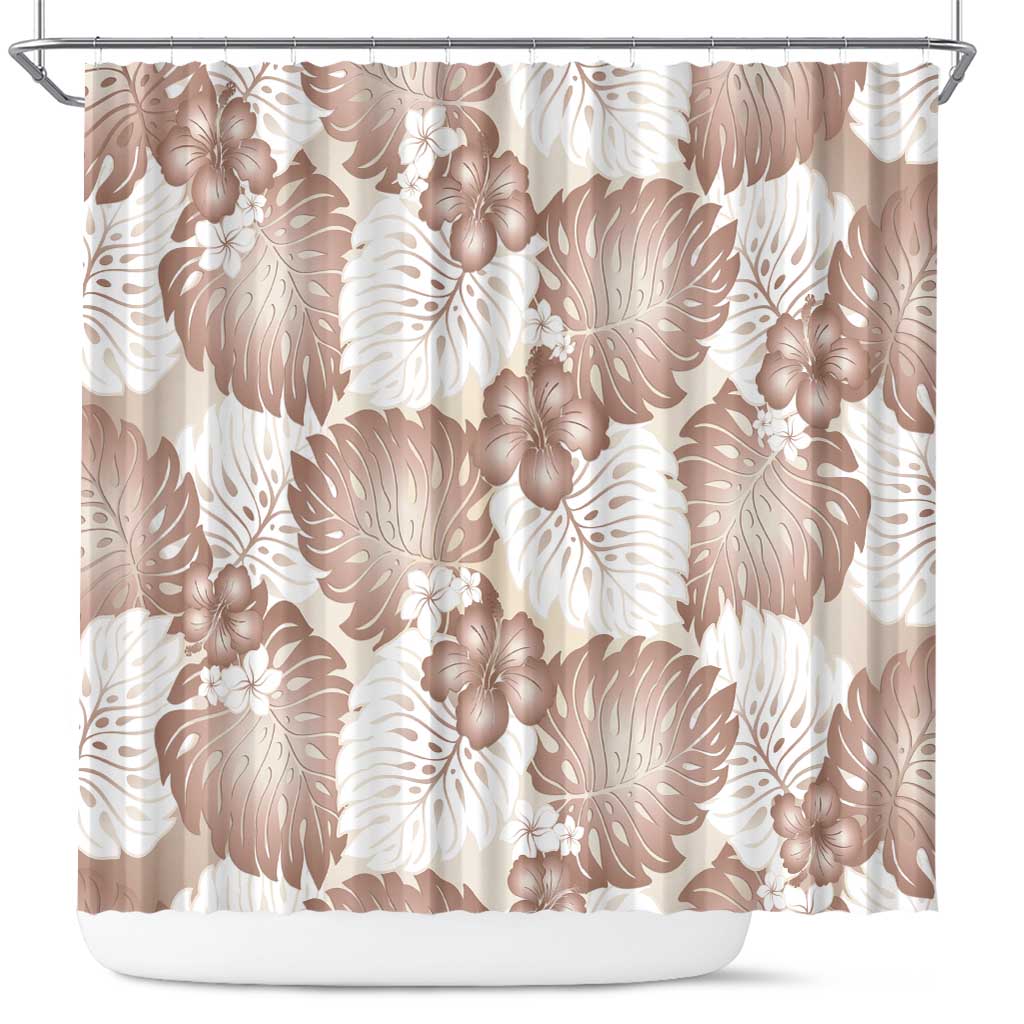 Mocha Mousse Aloha Hawaii Shower Curtain Monstera Hibiscus Plumeria Seamless Vibes - Polynesian Pride