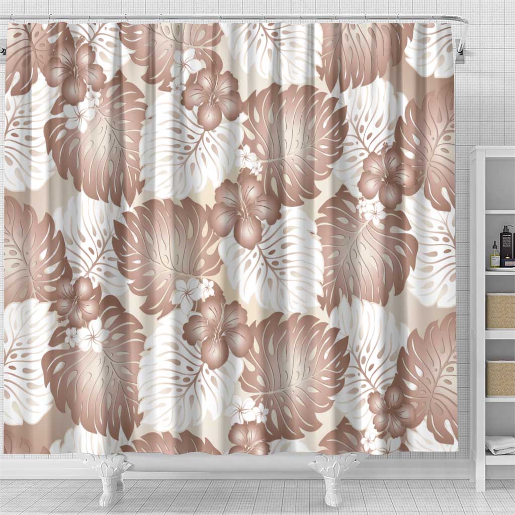 Mocha Mousse Aloha Hawaii Shower Curtain Monstera Hibiscus Plumeria Seamless Vibes - Polynesian Pride