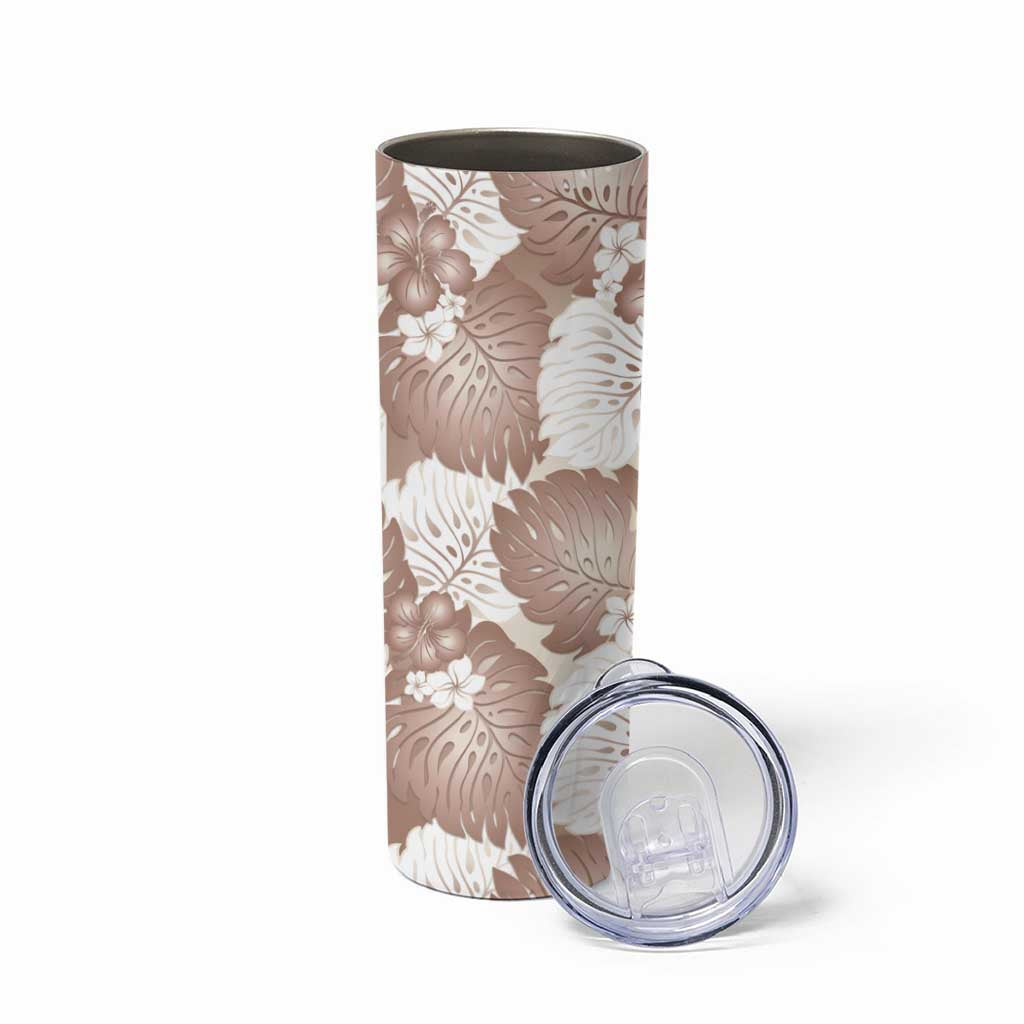 Mocha Mousse Aloha Hawaii Skinny Tumbler Monstera Hibiscus Plumeria Seamless Vibes - Polynesian Pride