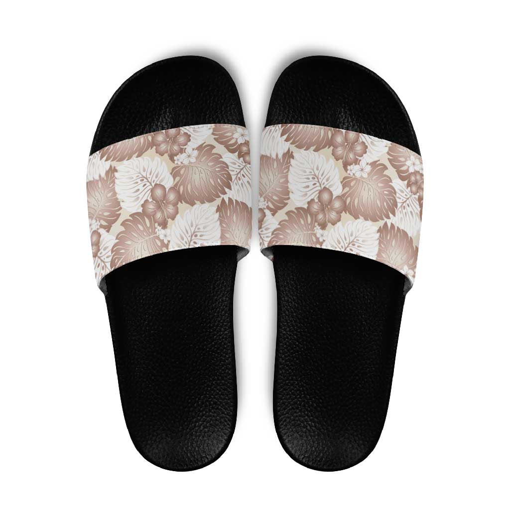 Mocha Mousse Aloha Hawaii Slide Sandals Monstera Hibiscus Plumeria Seamless Vibes - Polynesian Pride