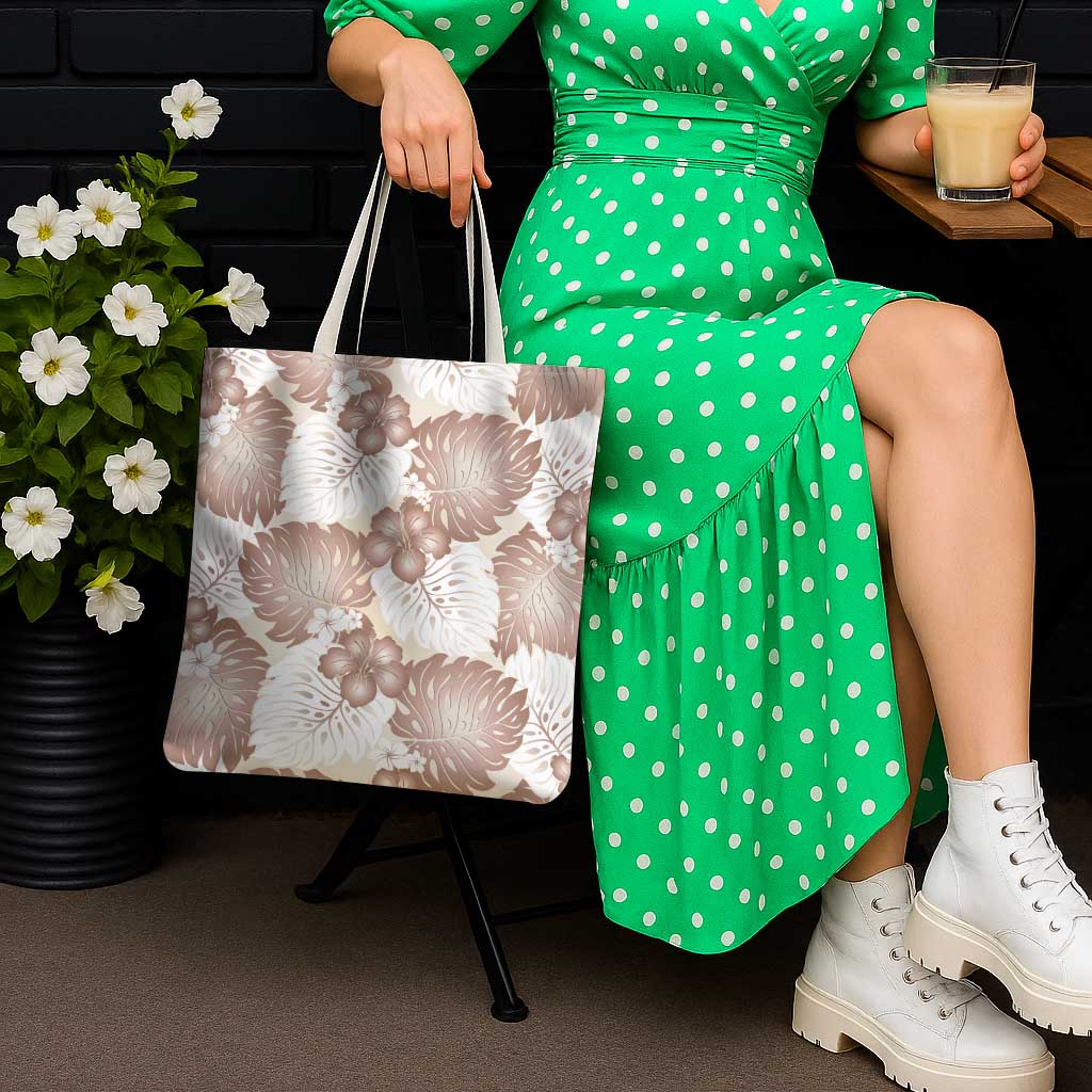 Mocha Mousse Aloha Hawaii Tote Bag Monstera Hibiscus Plumeria Seamless Vibes - Polynesian Pride