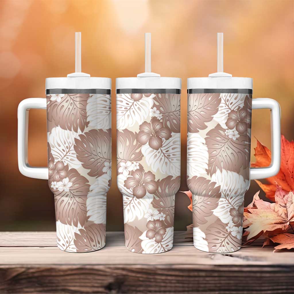 Mocha Mousse Aloha Hawaii Tumbler With Handle Monstera Hibiscus Plumeria Seamless Vibes - Polynesian Pride