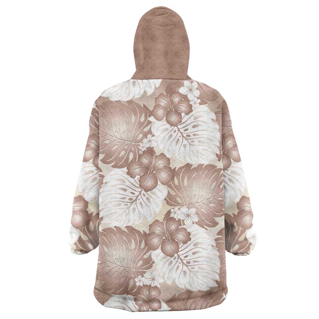 Mocha Mousse Aloha Hawaii Wearable Blanket Hoodie Monstera Hibiscus Plumeria Seamless Vibes - Polynesian Pride