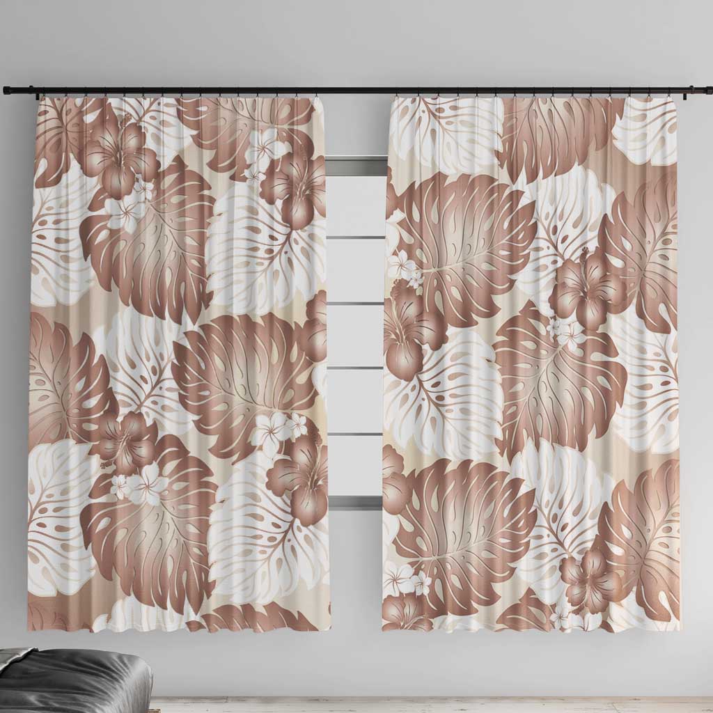 Mocha Mousse Aloha Hawaii Window Curtain Monstera Hibiscus Plumeria Seamless Vibes - Polynesian Pride