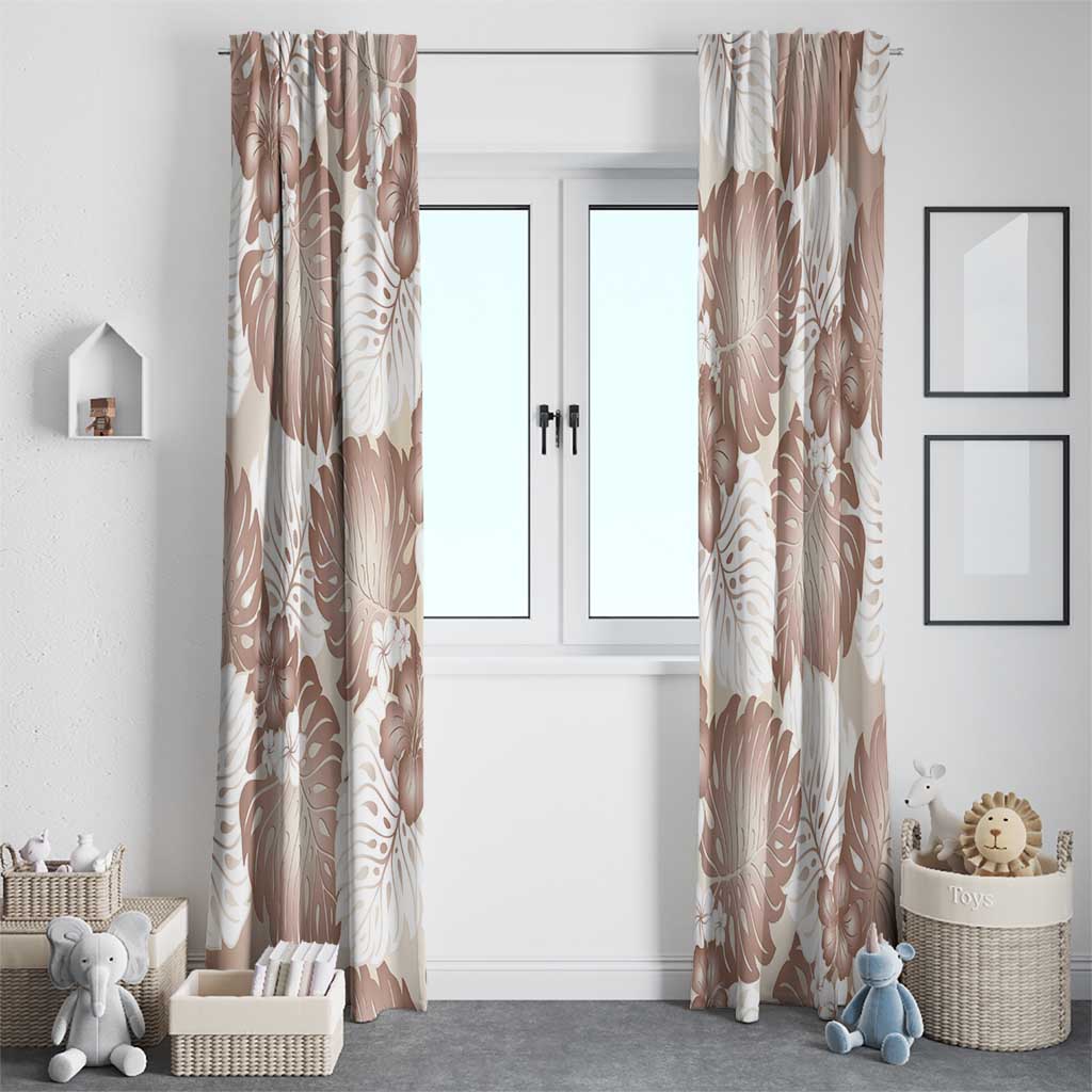 Mocha Mousse Aloha Hawaii Window Curtain Monstera Hibiscus Plumeria Seamless Vibes - Polynesian Pride