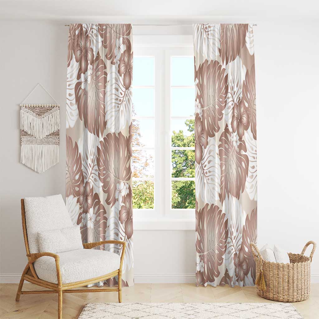 Mocha Mousse Aloha Hawaii Window Curtain Monstera Hibiscus Plumeria Seamless Vibes - Polynesian Pride