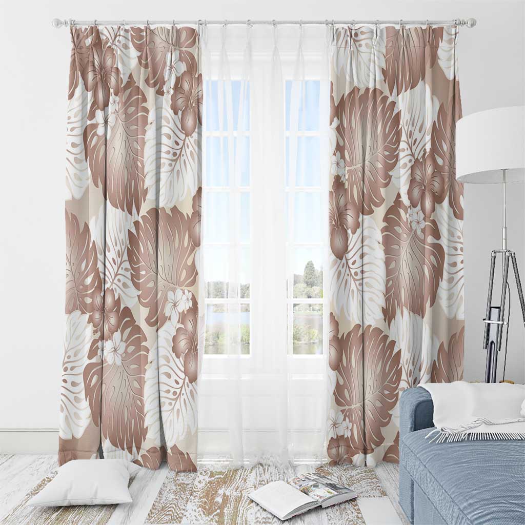 Mocha Mousse Aloha Hawaii Window Curtain Monstera Hibiscus Plumeria Seamless Vibes - Polynesian Pride