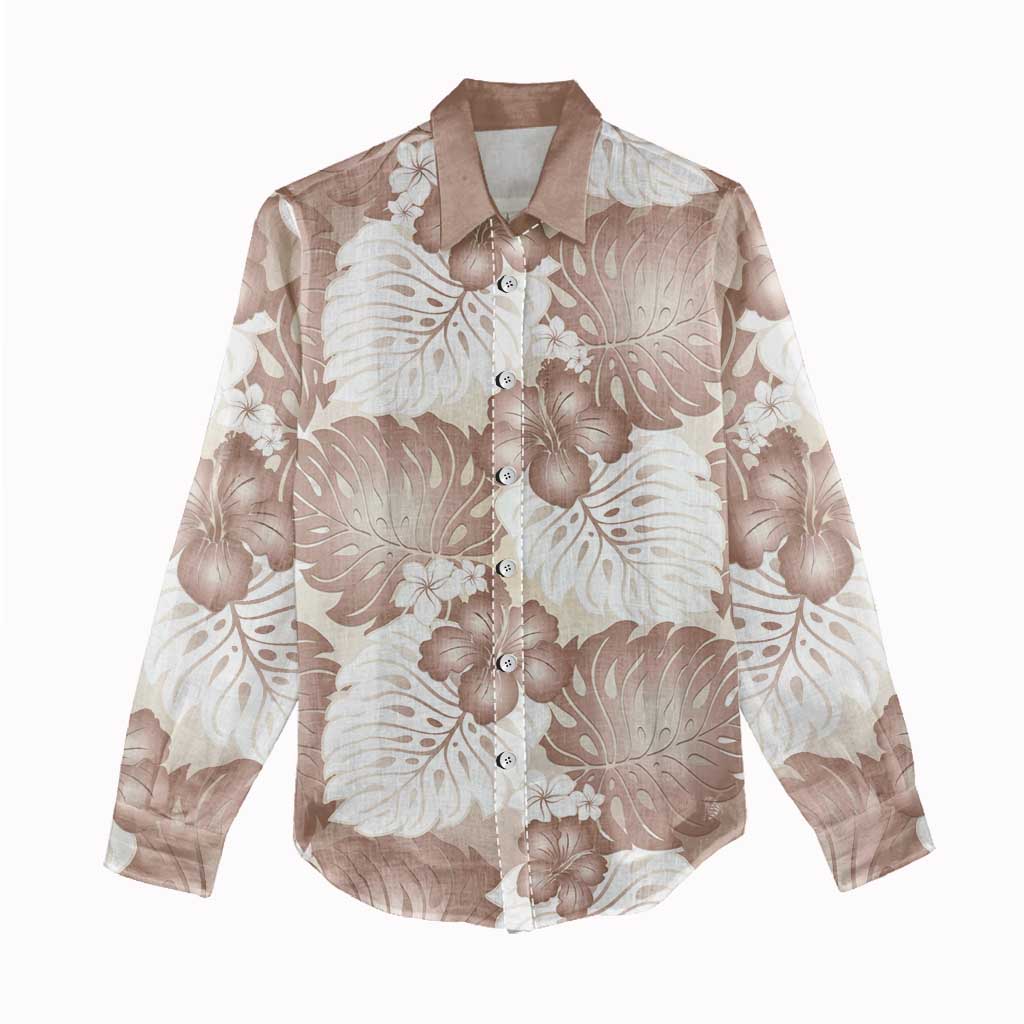 Mocha Mousse Aloha Hawaii Women Casual Shirt Monstera Hibiscus Plumeria Seamless Vibes - Polynesian Pride