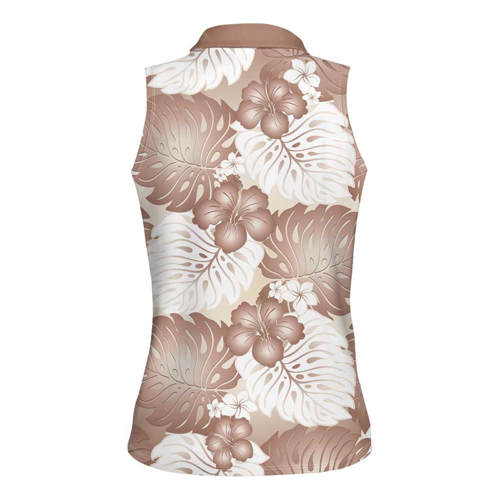 Mocha Mousse Aloha Hawaii Women Sleeveless Polo Shirt Monstera Hibiscus Plumeria Seamless Vibes LT14 - Polynesian Pride