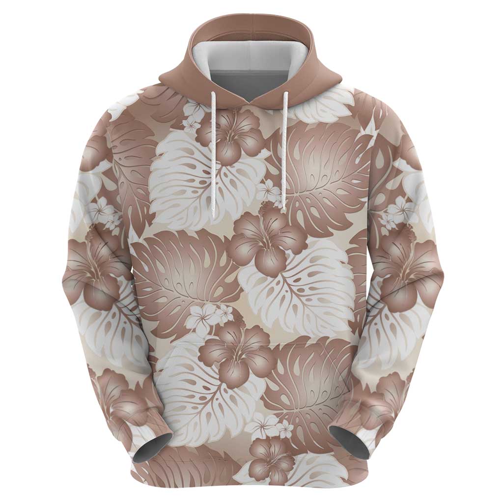 Mocha Mousse Aloha Hawaii Zip Hoodie Monstera Hibiscus Plumeria Seamless Vibes - Polynesian Pride