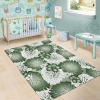 Sage Green Aloha Hawaii Area Rug Monstera Hibiscus Plumeria Seamless Vibes - Polynesian Pride