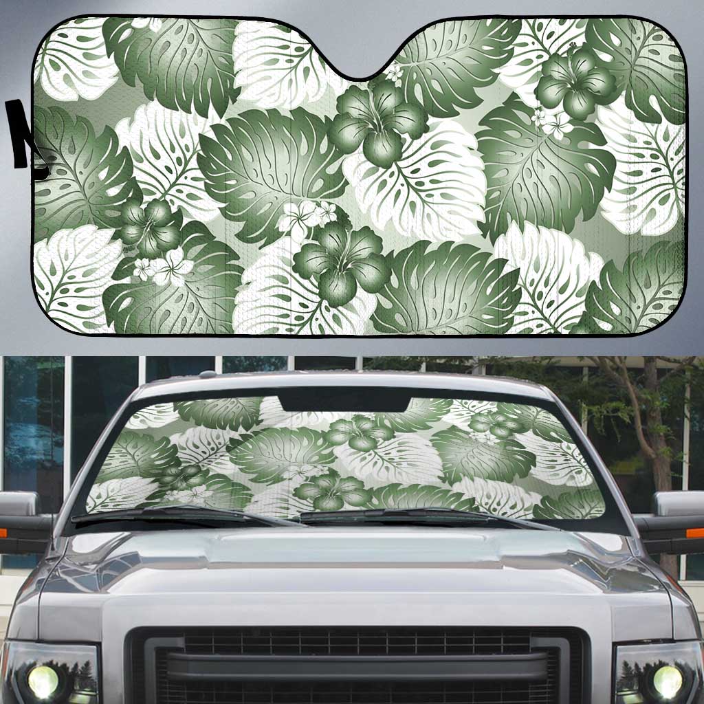 Sage Green Aloha Hawaii Auto Sun Shade Monstera Hibiscus Plumeria Seamless Vibes - Polynesian Pride