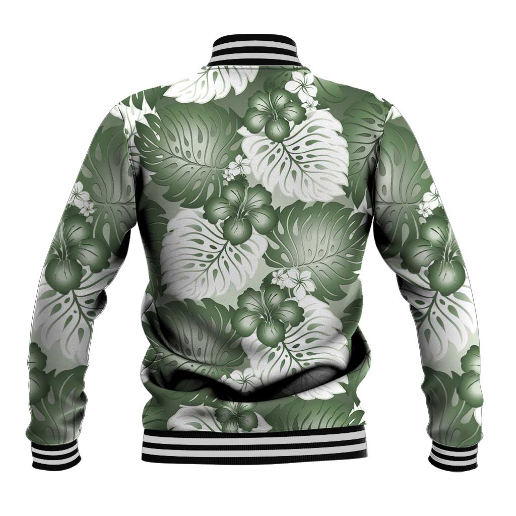 Sage Green Aloha Hawaii Baseball Jacket Monstera Hibiscus Plumeria Seamless Vibes LT14 - Polynesian Pride