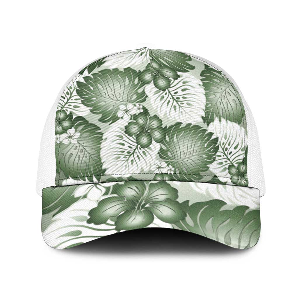 Sage Green Aloha Hawaii Baseball Net Cap Monstera Hibiscus Plumeria Seamless Vibes - Polynesian Pride