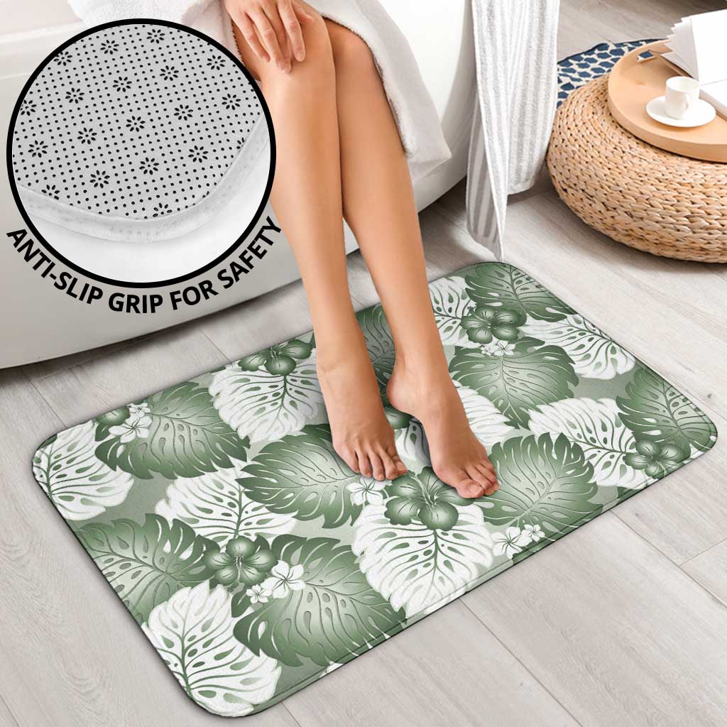 Sage Green Aloha Hawaii Bathroom Set Monstera Hibiscus Plumeria Seamless Vibes - Polynesian Pride