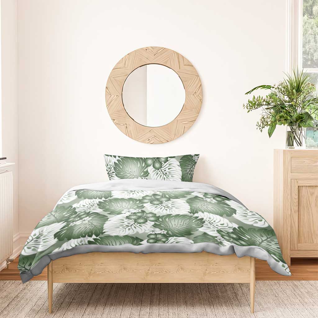 Sage Green Aloha Hawaii Bedding Set Monstera Hibiscus Plumeria Seamless Vibes - Polynesian Pride