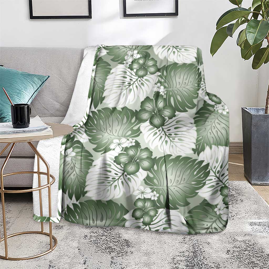 Sage Green Aloha Hawaii Blanket Monstera Hibiscus Plumeria Seamless Vibes - Polynesian Pride