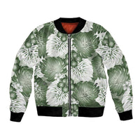 Sage Green Aloha Hawaii Bomber Jacket Monstera Hibiscus Plumeria Seamless Vibes - Polynesian Pride