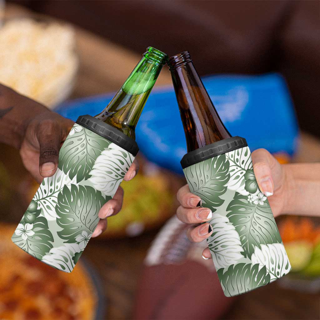 Sage Green Aloha Hawaii 4 in 1 Can Cooler Tumbler Monstera Hibiscus Plumeria Seamless Vibes - Polynesian Pride