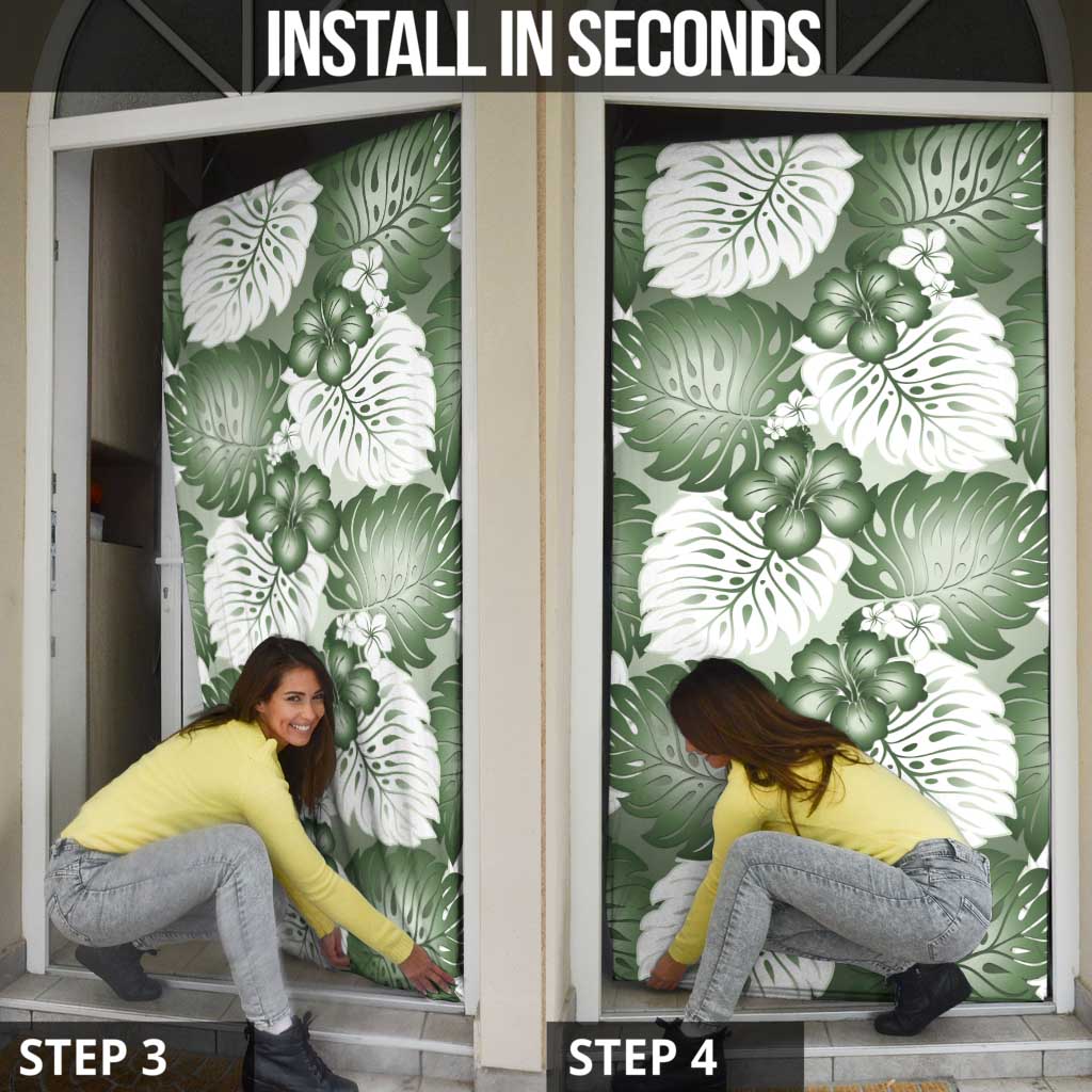 Sage Green Aloha Hawaii Door Cover Monstera Hibiscus Plumeria Seamless Vibes - Polynesian Pride