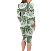 Sage Green Aloha Hawaii Family Matching Long Sleeve Bodycon Dress and Hawaiian Shirt Monstera Hibiscus Plumeria Seamless Vibes LT14 - Polynesian Pride