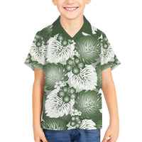 Sage Green Aloha Hawaii Family Matching Long Sleeve Bodycon Dress and Hawaiian Shirt Monstera Hibiscus Plumeria Seamless Vibes LT14 Son's Shirt Sage Green - Polynesian Pride