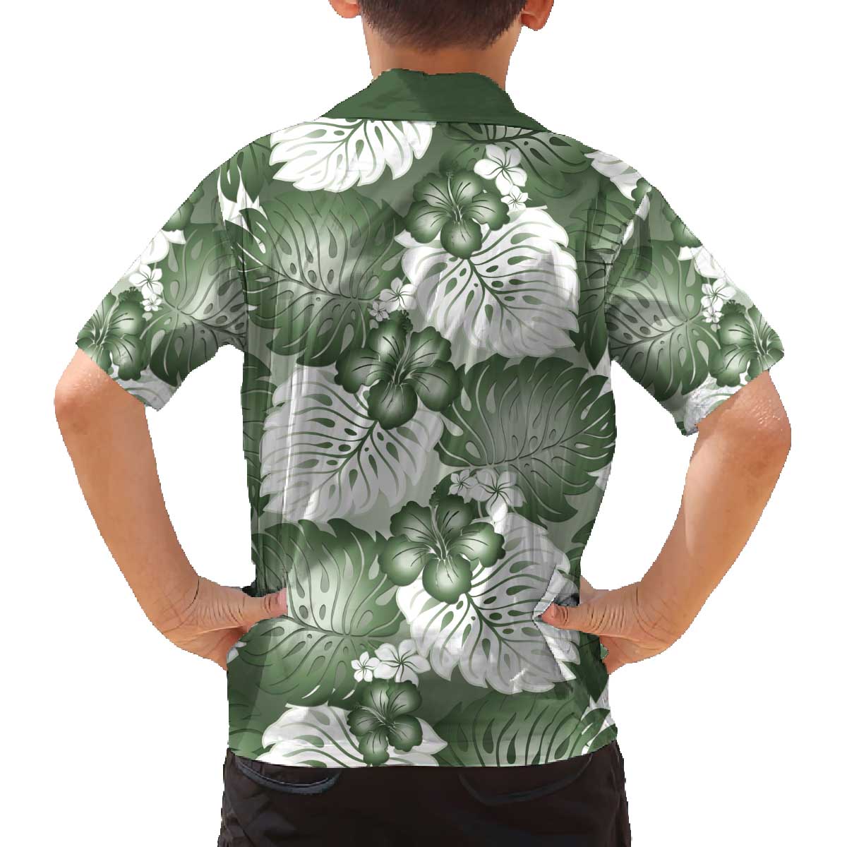 Sage Green Aloha Hawaii Family Matching Off The Shoulder Long Sleeve Dress and Hawaiian Shirt Monstera Hibiscus Plumeria Seamless Vibes - Polynesian Pride