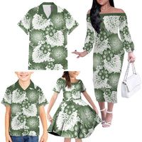 Sage Green Aloha Hawaii Family Matching Off The Shoulder Long Sleeve Dress and Hawaiian Shirt Monstera Hibiscus Plumeria Seamless Vibes - Polynesian Pride