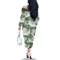 Sage Green Aloha Hawaii Family Matching Off The Shoulder Long Sleeve Dress and Hawaiian Shirt Monstera Hibiscus Plumeria Seamless Vibes - Polynesian Pride