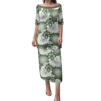 Sage Green Aloha Hawaii Family Matching Puletasi and Hawaiian Shirt Monstera Hibiscus Plumeria Seamless Vibes LT14 Mom's Dress Sage Green - Polynesian Pride