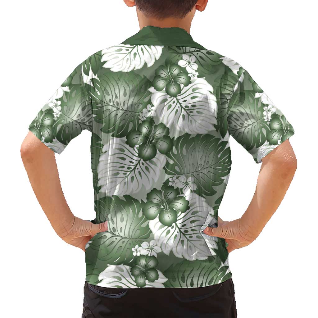 Sage Green Aloha Hawaii Family Matching Short Sleeve Bodycon Dress and Hawaiian Shirt Monstera Hibiscus Plumeria Seamless Vibes LT14 - Polynesian Pride